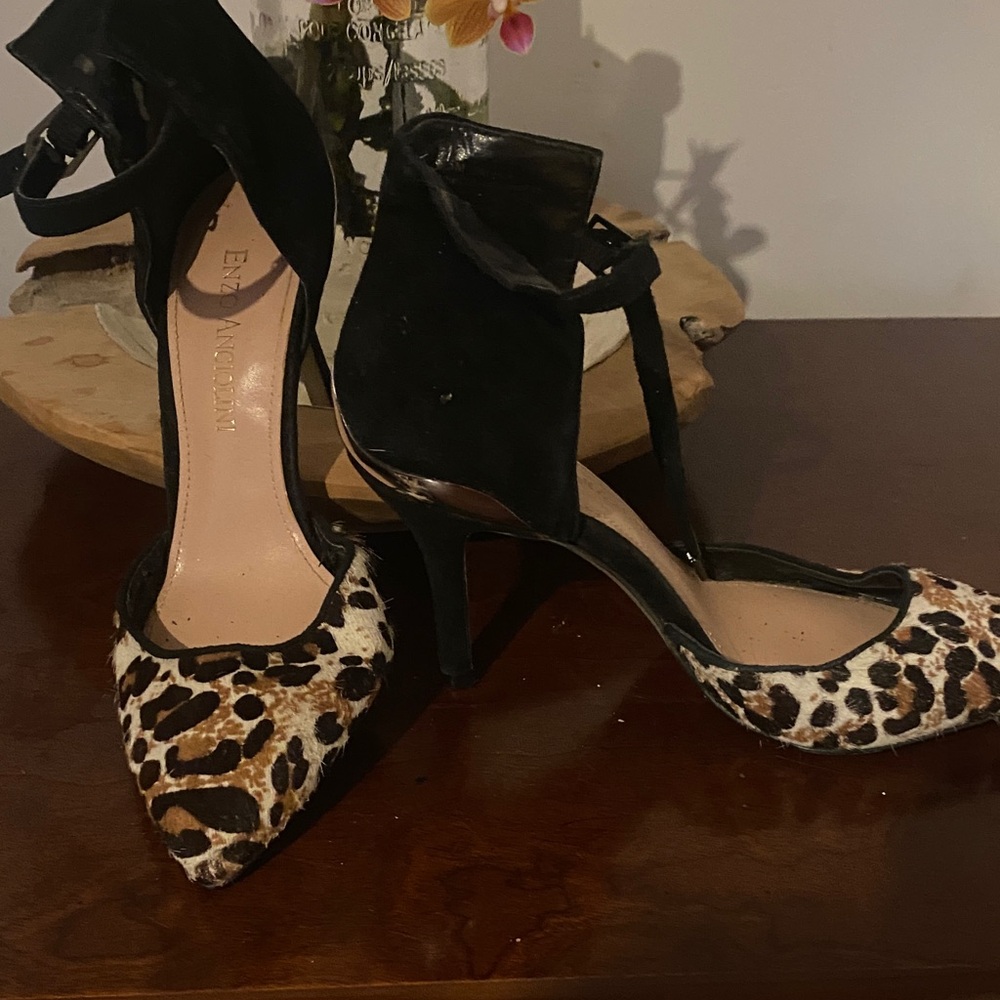 Enzo Angiolini Black and Leopard Heels, slightly worn